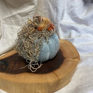 Fall decor handmade pumpkin fabric with moss and dried flowers